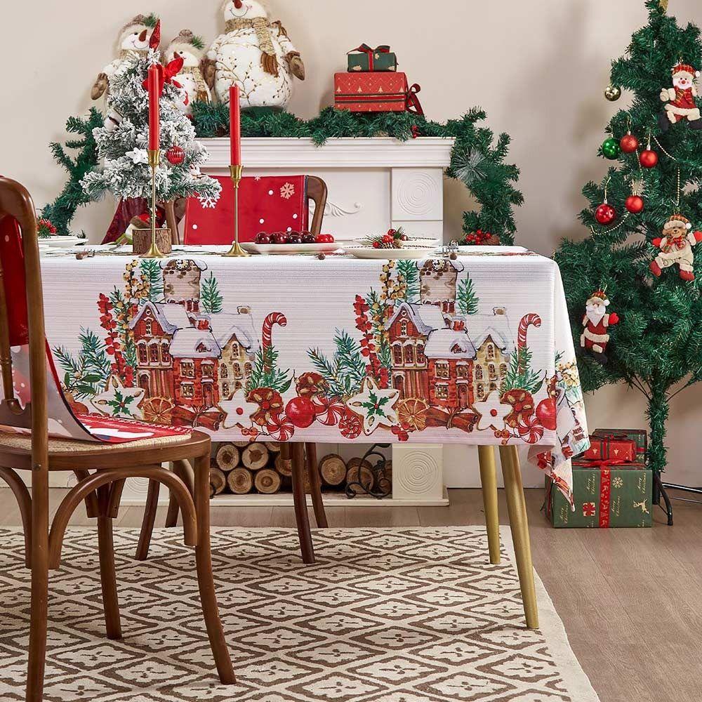 140*100cm Christmas Table Cover Cartoon Pattern Waterproof Christmas Tablecloth Rectangle Easy Clean Vintage Tablecloth
