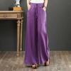 Women's Linen Wide Leg Pants Elastic High Waist Casual Palazzo Trousers