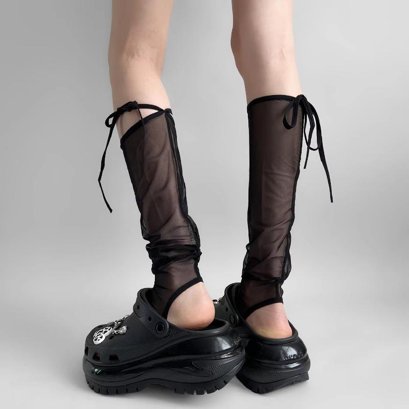 Women Leg Warmers Summer Sun Protection Mesh Foot Cover Knee Socks Bandage Bow Y2K Girls Leg Warmers Thigh High Socks Stockings