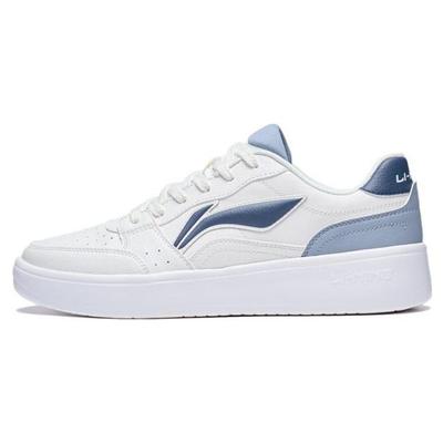 Li Ning Sycee Slip Resistant Cushioning Abrasion Resistant Height Increasing Low Top Skateboard Shoes Men's White Blue AGCT339-4