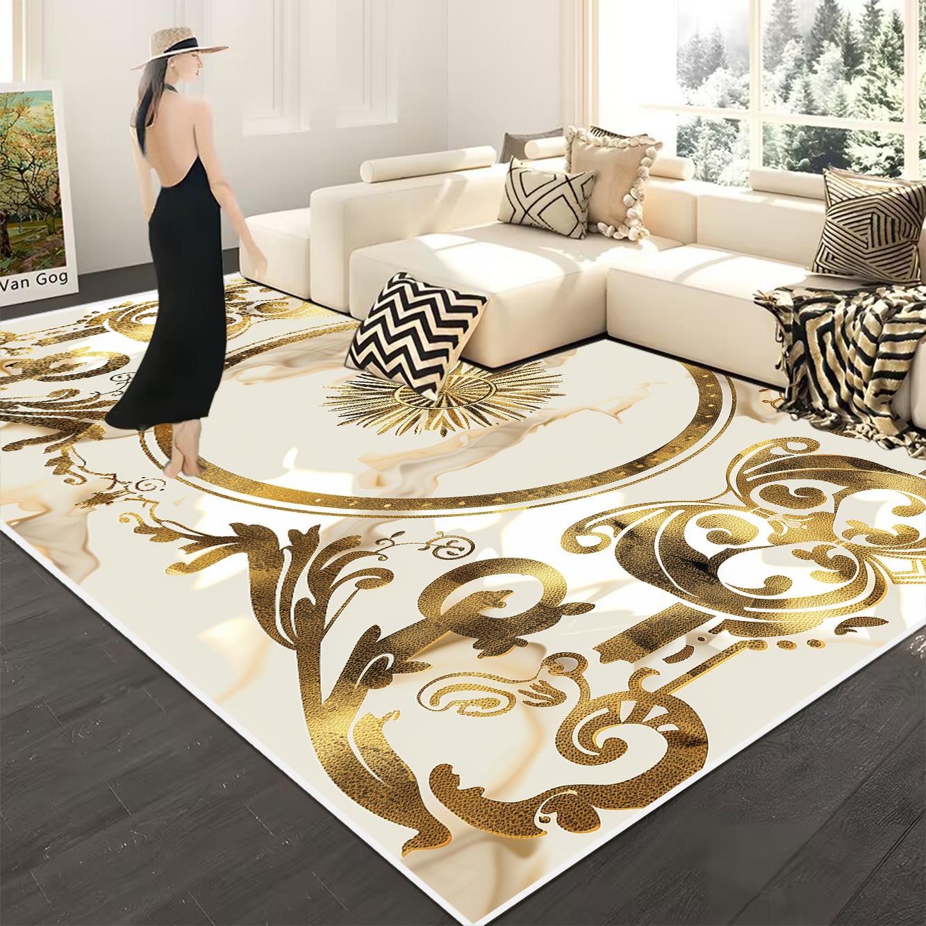 

Европейская роскошь Большой ковер для гостиной Роскошное украшение в твердом переплете Золотой ковер для гостиной Зона дивана Моющийся коврик для журнальных столиков 60*90cm
