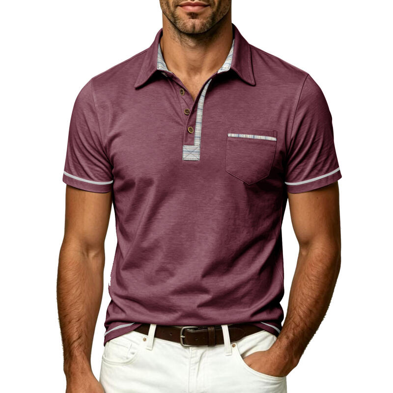 Men's Short Sleeve Polo Shirt Solid Color Casual Tops Breathable Business T-Shirt for Summer