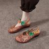 Genuine Leather Hollow-out Flower Round Toe Sandals Retro Low Heel Soft Soled Women's Shoes
