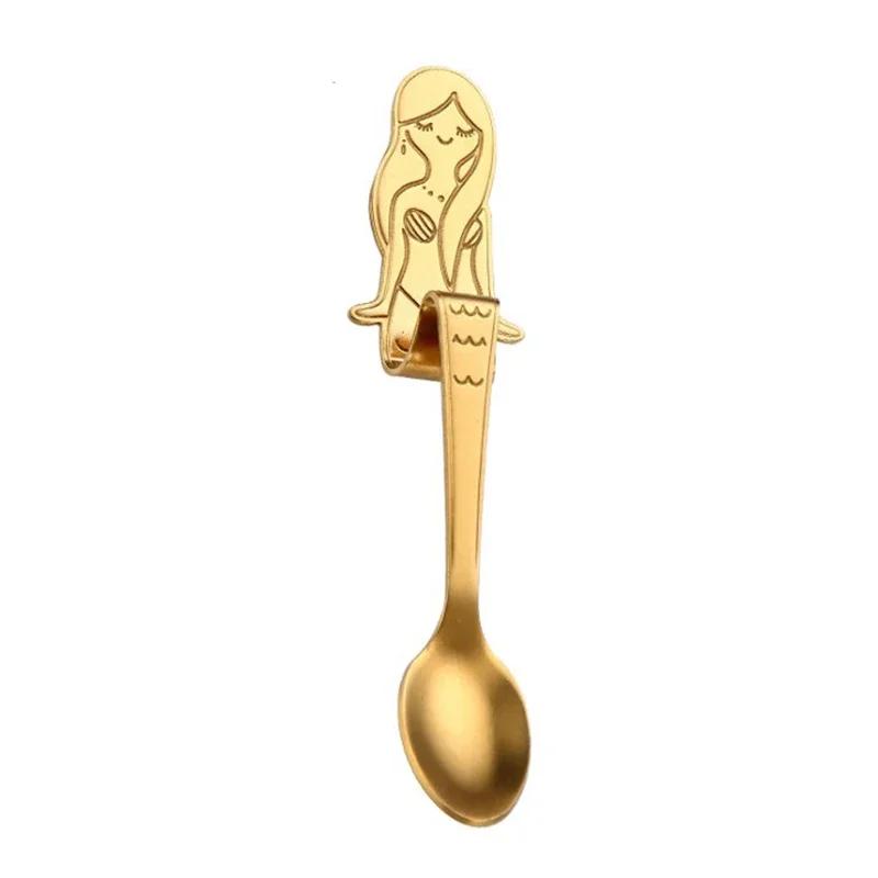 Hanging Mermaid Coffee Spoon for Dessert, Ice Cream, Drinking, Milk Tea - 304 Stainless Steel Kitchen Tableware