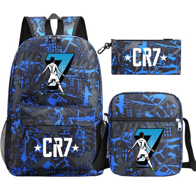 Football Star Printed Youth Student Schoolbag Three-Piece Set Men S And Women S Backpack Three piece set