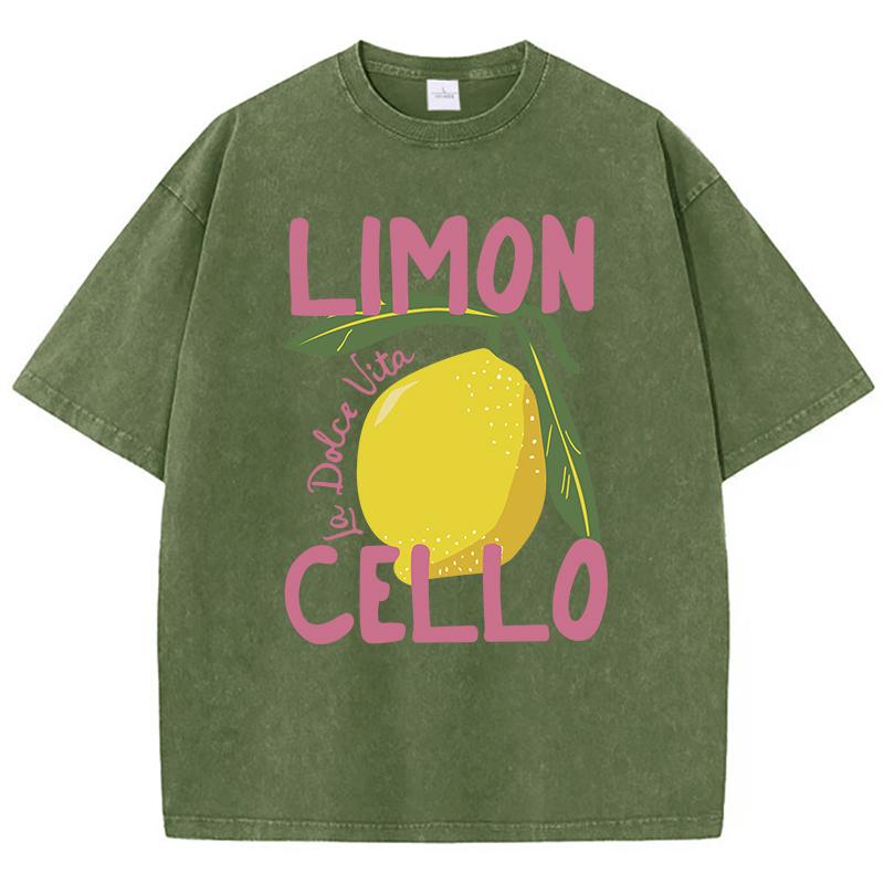 

Creative Lemon Fruit Cello Print Womens Washed T Shirts Cotton Hip Hop TShirts Casual YK Sportswear Summer Oversize Clothes S