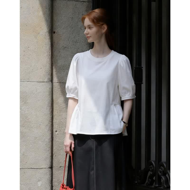 Demana Women s Oxygen Pure Cotton Puff Sleeve T-Shirt S