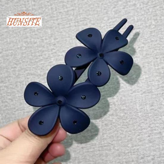 Women Hair Grip Flower Decor Solid Color Anti-slip Hair Decoration Frosted Texture Rhinestone Decor Anti-crack Lightweight Hair Styling Tool
