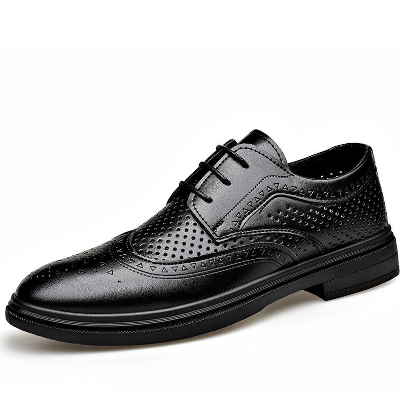 2025 new summer men's shoes hollow business British Brock leather shoes men's hole shoes lace-up heightening shoes