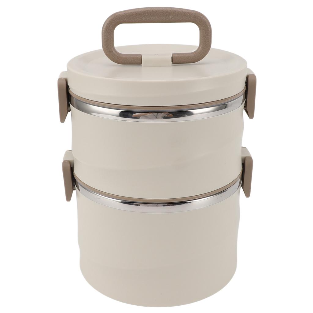Insulated Food Container 304 Stainless Steel PP Stackable Portable Round Bento Lunch Box with Spoons for School Office