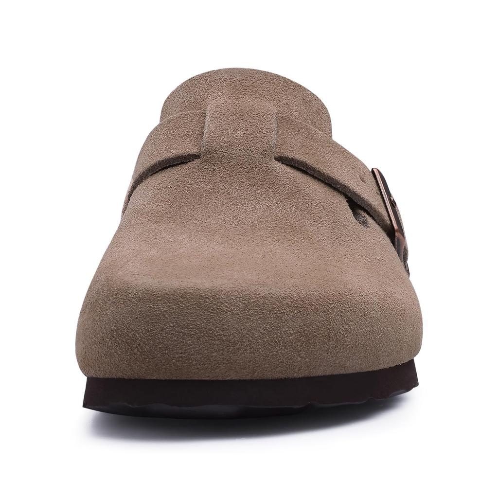 Fashion Crestar Women's Suede Clogs Lady Fashion Buckle Leather Mules Comfort Cork Footbed Potato Shoes with Arch Support Beach Sandal