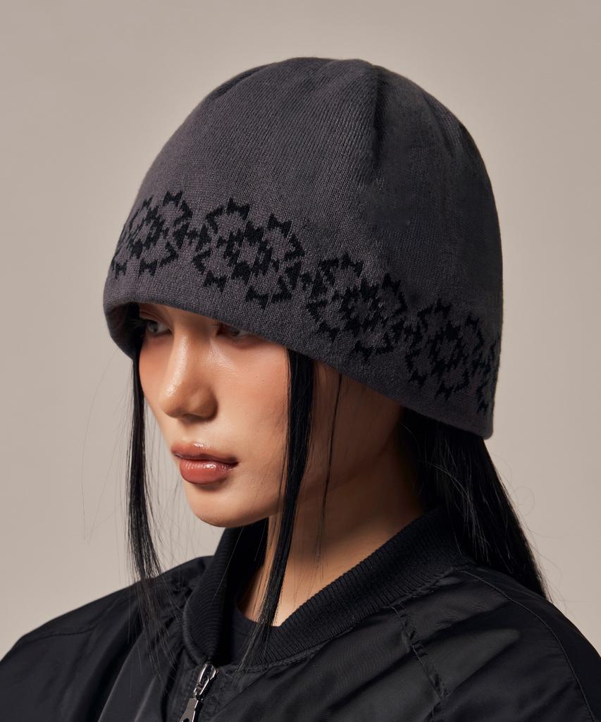 IDWS Ethnic Jacquard Maxi Beanie Gray