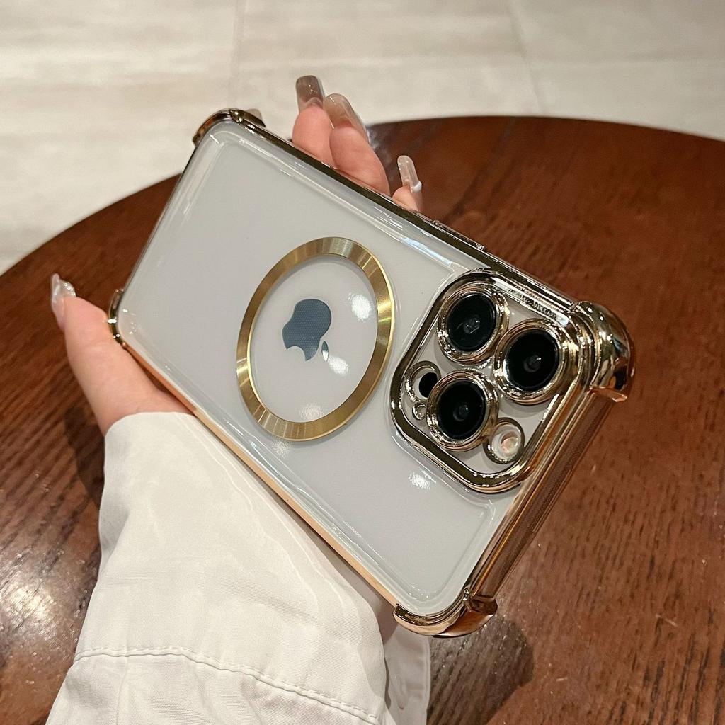 Applicable To Apple 15 Airbag Anti Fall Magnetic Suction Electroplating Mobile Phone Case 14 13PRO Full Inclusive 16 Soft Shell Protective Case