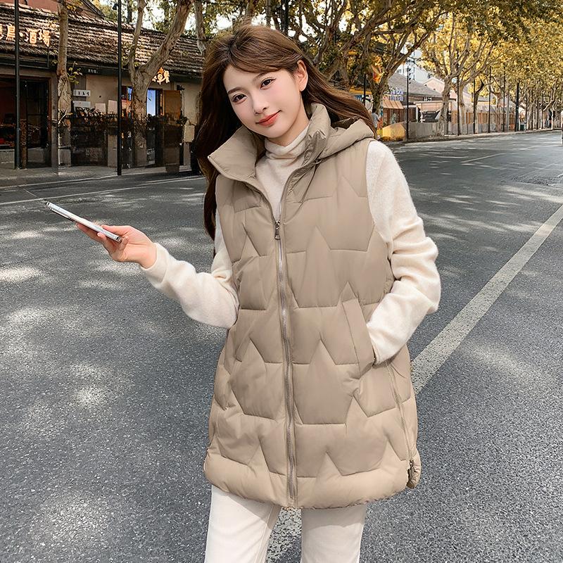 

Женский жилет средней и длинной длины, осенне-зимний, новый модный, с капюшоном, корейская версия, повседневная жилетка-куртка XXL хаки