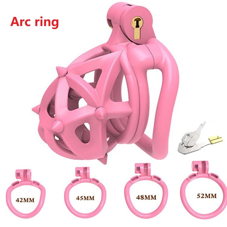 Pink Male Penis Chastity Cage Set Mini Small Bird Chastity Cage With 4 Size Cock Ring Penis Lock Bondage Slave Man Sex Toy