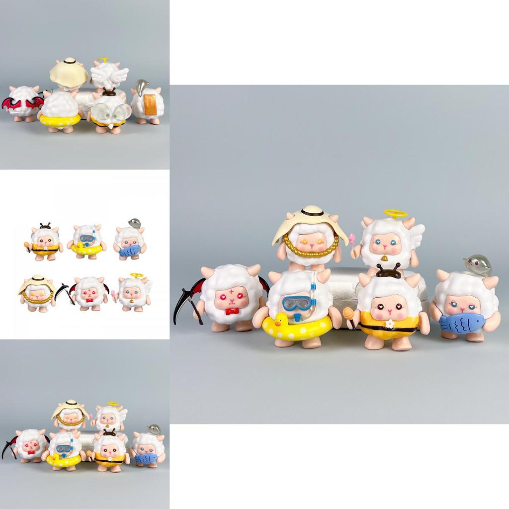 6 Pcs Eggy Party Sheep Design Mini Model Desktop Decoration Ornament Set For Kids And Adults