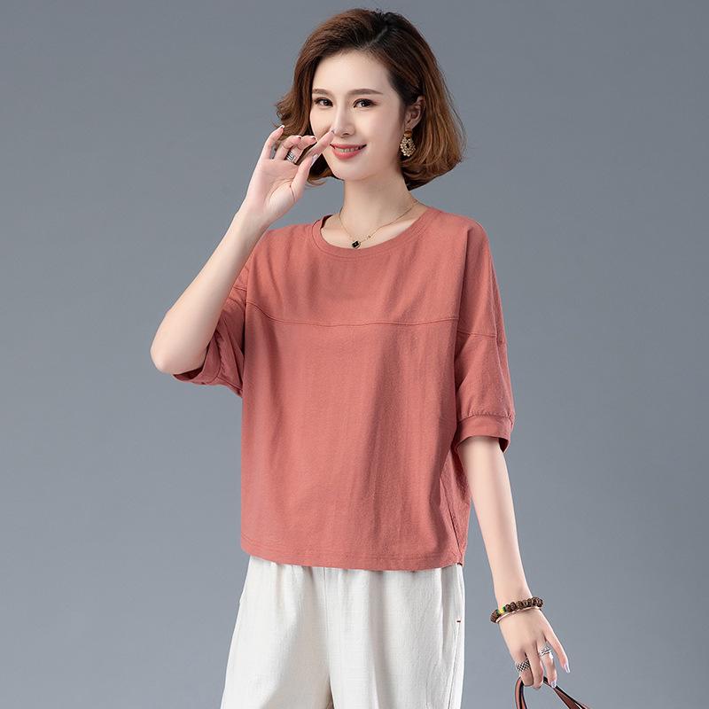 

Летняя женская футболка с коротким рукавом, облегающая фигуру - Повседневный топ, скрывающий живот, для женщин среднего возраста XL красный