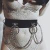 Gothic Waist Chain Alloy and PU Leather Body Chains with Rounded Circle Decor Body Straps Accessories for Women and Girl