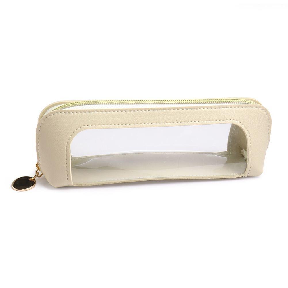 Transparent Waterproof PU Pencil Case Window Cosmetic Brush Storage Bag Travel Cosmetic Brush Box with Zipper Storage Bag