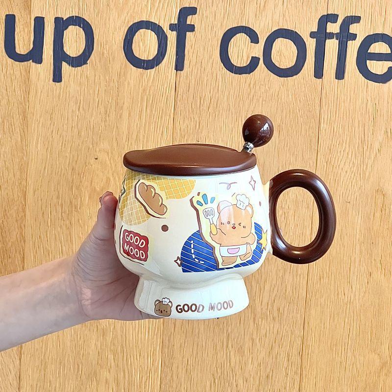Cana Ceramică Drăguță Ursuleț Unt cu Capac Linguriță pentru Fete Cadou de Ziua de Naștere Suvenir Cană de Cafea pentru Micul Dejun