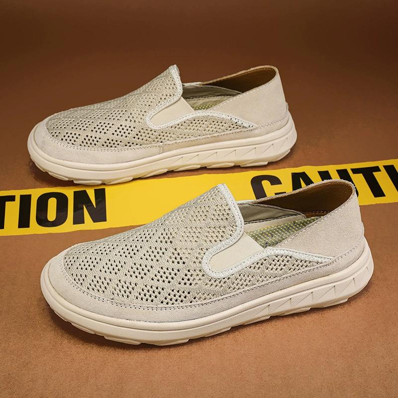 

Мужские весенние повседневные сетчатые перфорированные дышащие тонкие сетчатые туфли, One Foot on Set, лоферы 38 дубильная кора