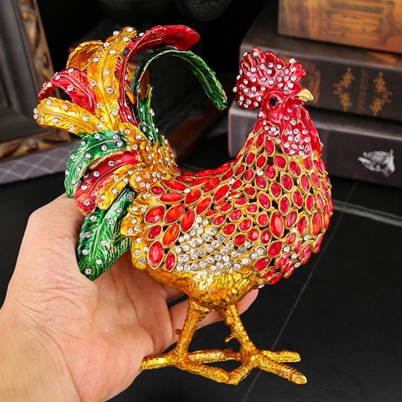 Exquisite Handcrafted Rooster Jewelry Display Case Holder Box Featuring Aluminum Construction And Ample Space