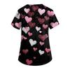 Women's V,neck Valentine's Day Printed Short,sleeved Pocket Side,slit Protective Suit Top