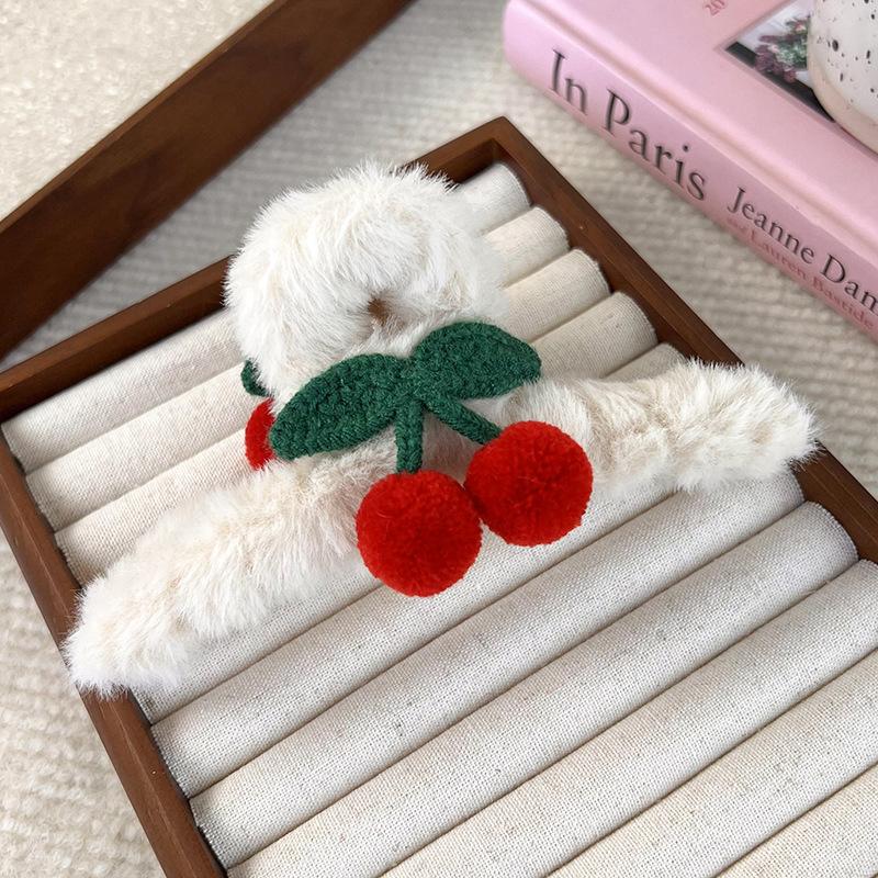 

Вишневый плюшевый захват, милая девушка, сердце, заколка в форме акулы, заколка для волос, высококачественные аксессуары для волос, новинка осени и зимы бежевый