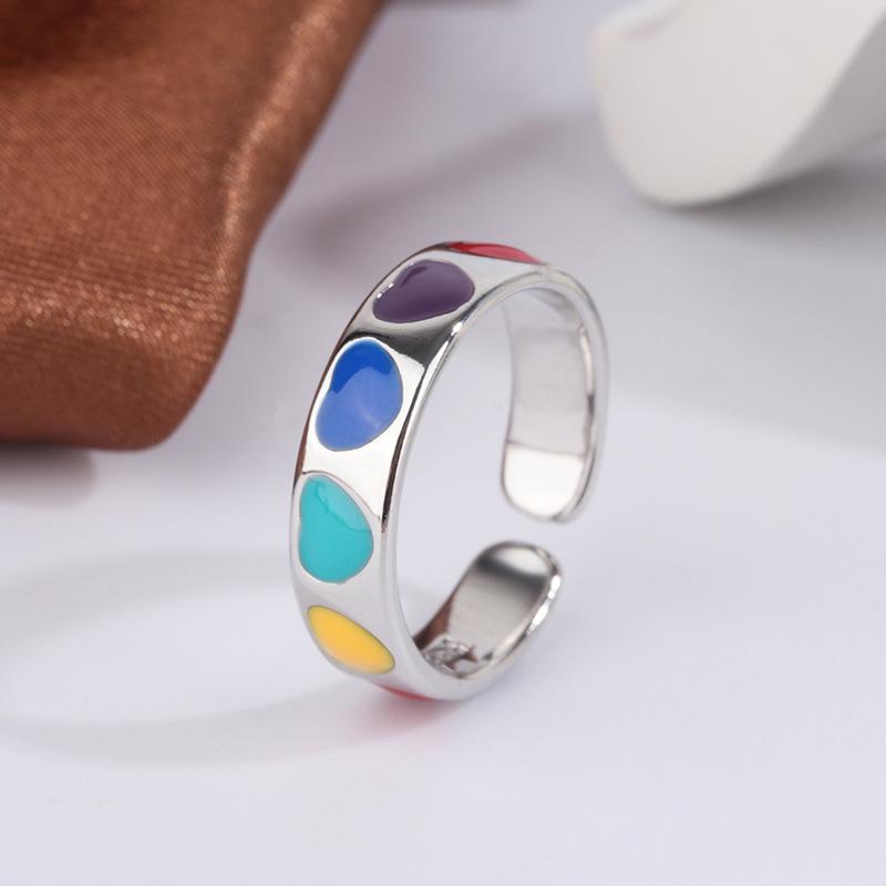 Original 925 Sterling Silver Colorful Heart Rings For Women Counple Wedding Engagement Silver Women's Diamond Ring Fine Jewelry