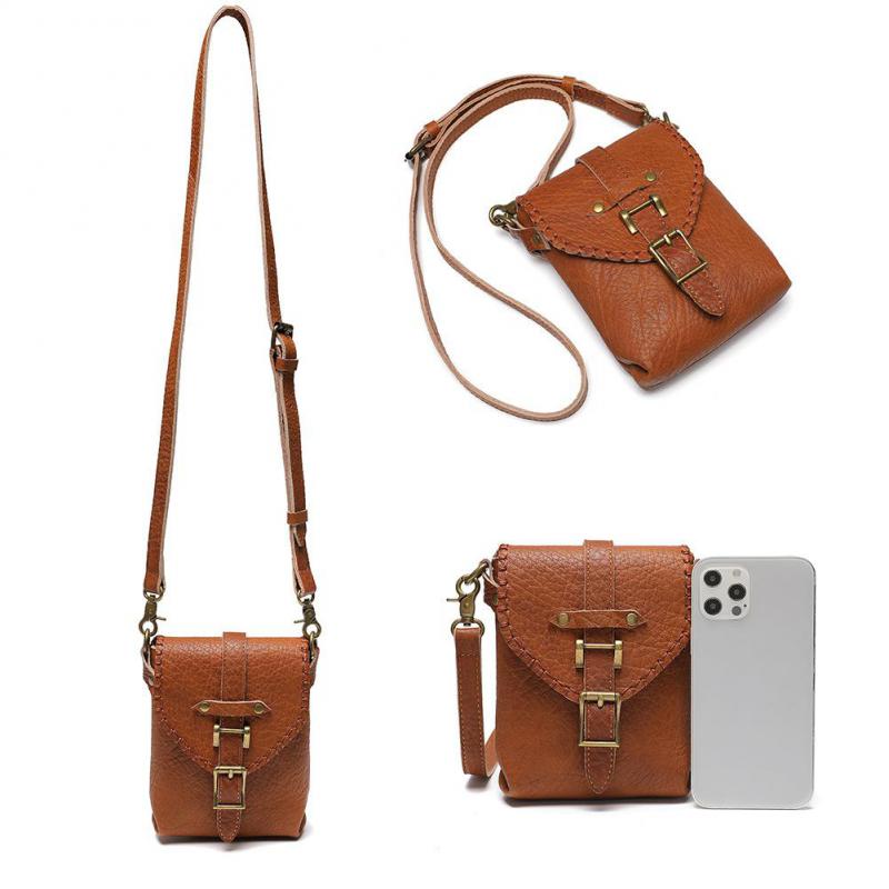 Johnature Geantă retro din piele naturală pentru telefonul mobil Genți versatile pentru doamnă mini genți din piele naturală moale de vacă Genți mici de umăr și crossbody