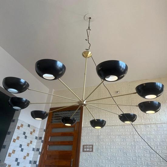 Mid-Century Modern Sputnik Kronleuchter Messing Diabolo Stil 10-Armige Stilnovo-Inspirierte Leuchte Esszimmer Wohnzimmer Deckenleuchte