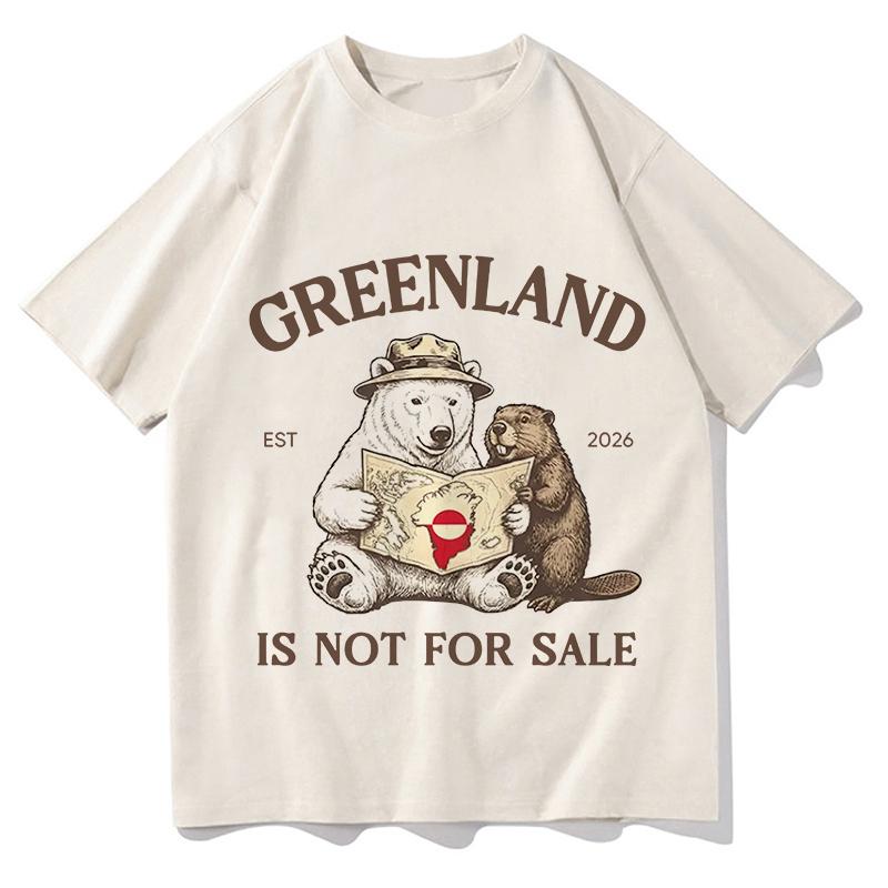 Grönland ist nicht zu verkaufen T-Shirt Lieber Grönland Tier Cartoon Print Kleidung Bequemes Baumwolle Lässiges Kurzarm Unisex T-Shirt