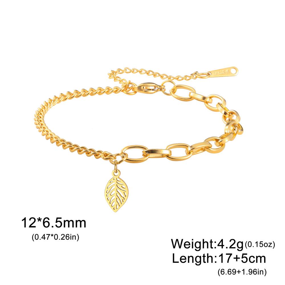 My Shape Hollow Leaves Bracelets Stainless Steel for Women Girls Gifts Plant Leaf Pendant Chain Hand Chain Bangle Summer Jewelry
