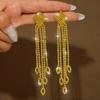 Super Flash Water Drop Full Diamond Fringed Earrings Women'S Long Temperament Super Fairy Fashion Thin High-End Earrings