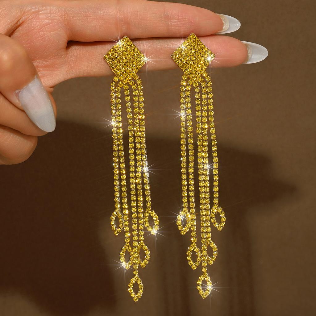 Super Flash Water Drop Full Diamond Fringed Earrings Women'S Long Temperament Super Fairy Fashion Thin High-End Earrings