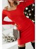 2024 Autumn/Winter European and American Women's Solid Color V-neck Dress