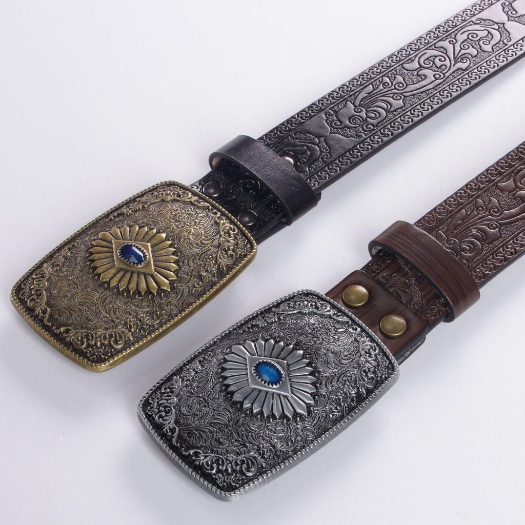 Western Denim Style Personalized Wear Belt Retro Design Neutral Style Men'S And Women'S Embossed Belt