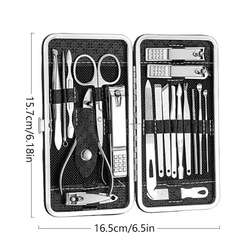 Set di tagliaunghie in acciaio inossidabile da 8/19 pezzi, Tagliaunghie diagonali, Pedicure, Pulitori per orecchie, Cucchiaini, Set per nail art