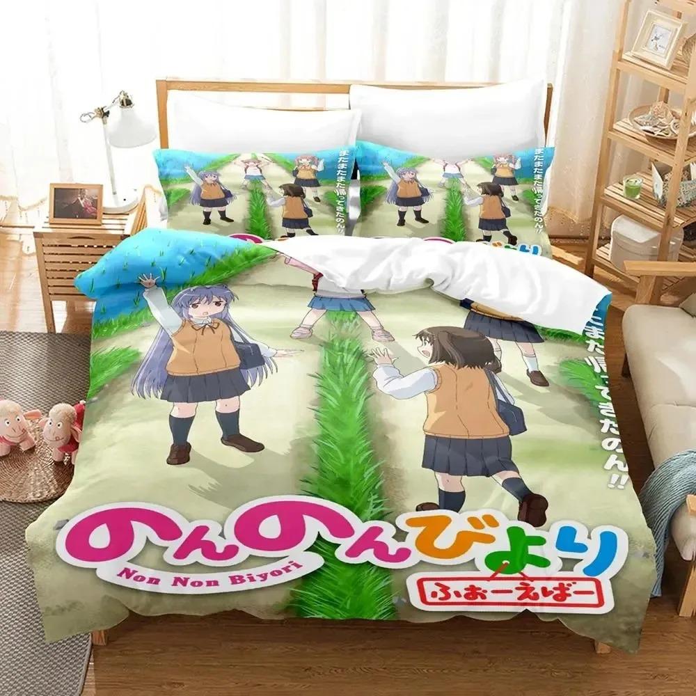 3D Print Anime Non Non Biyori Bedding Set Duvet Cover King Queen Size Boys Adult Soft Comforter Pillowcase