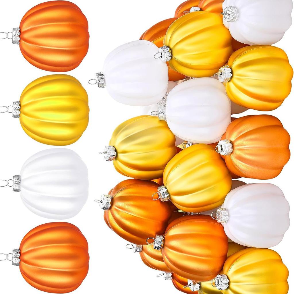 Pack Of 20 Matte Finish Halloween Pumpkin Baubles Decorations Plastic Hanging Ornament For Holiday Parties
