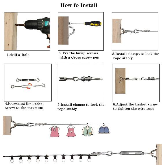 M5 Stainless Steel 304 Hook and Eye Turnbuckle Heavy Duty Wire Rope Tension with 165FT Vinyl Coated Steel Wire Cable Rope for Garden Wire,String