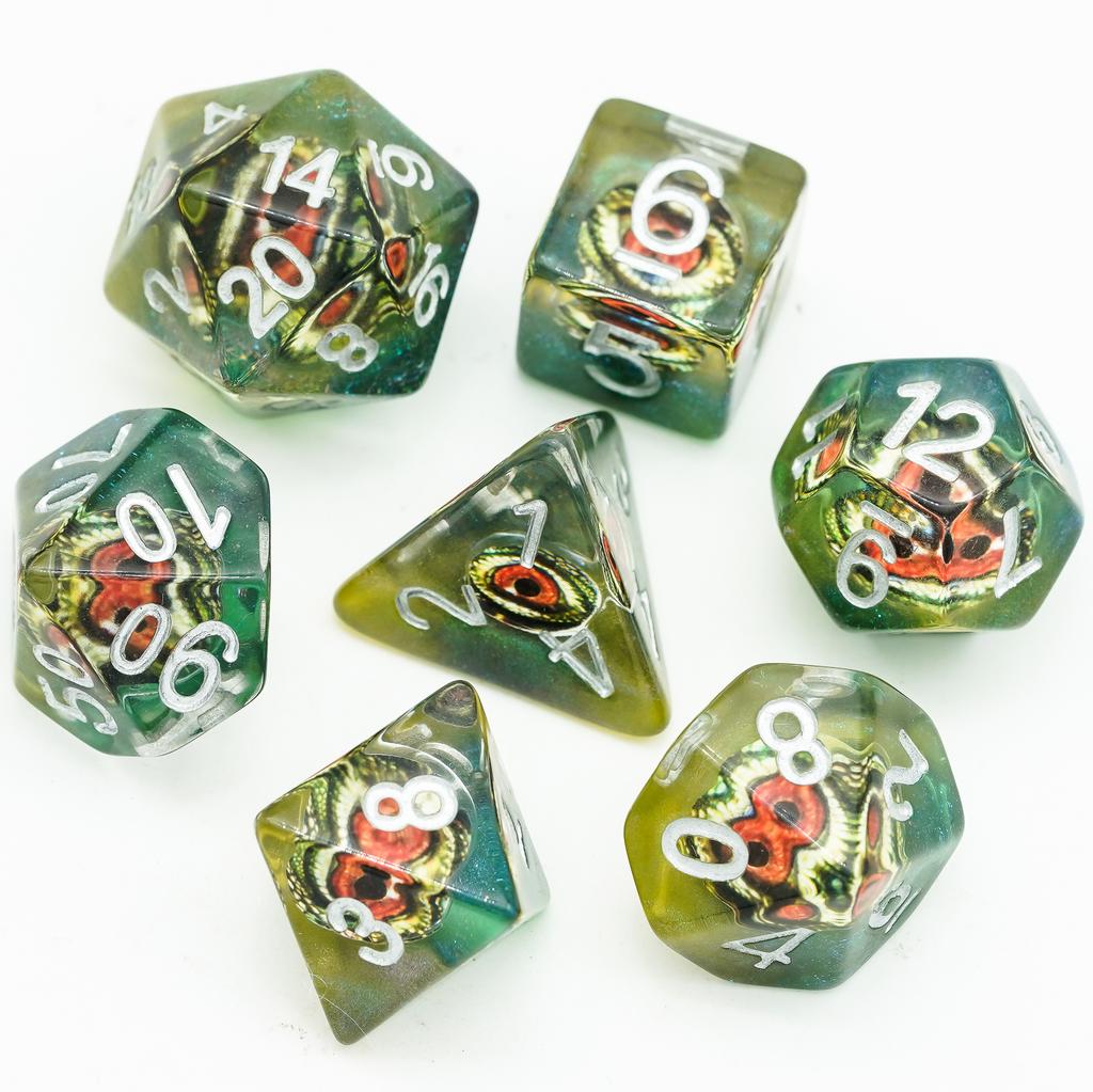 Cusdie Dragon's Eyes Dice DND 7Pcs Eyeball D4-D20 Polyhedral Dice Set for Dungeons & Dragons Tabletop Role Playing Board Games