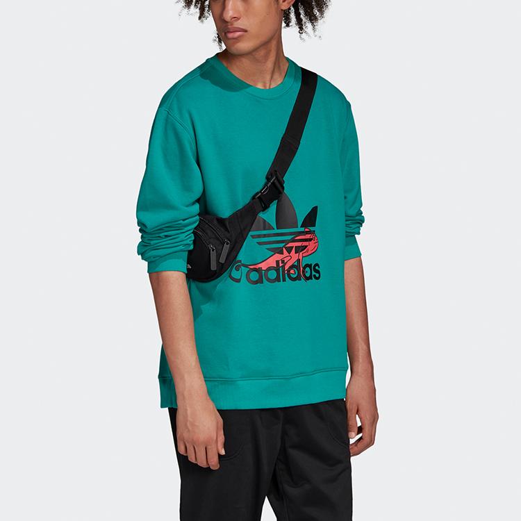 Adidas Originals Trefoil Hoodie Sweatshirt With Sporty Crew Neck And Casual Print Men Tops Glory-Green FM3702