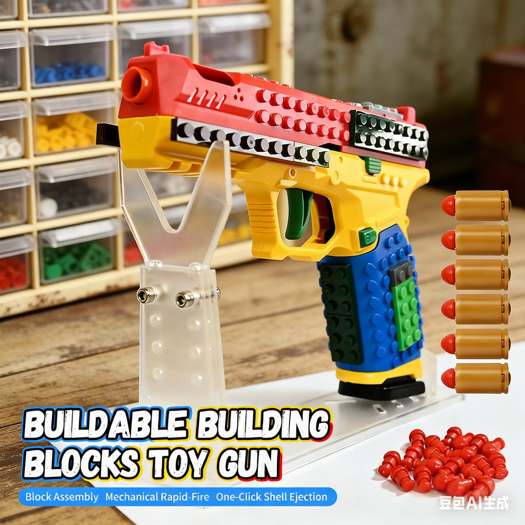 Diy Buildable Building Blocks Toy Gun Mechanical Shell Ejection Continuous Firing Soft Bullet Pistol For Outdoor Cs Game Gift