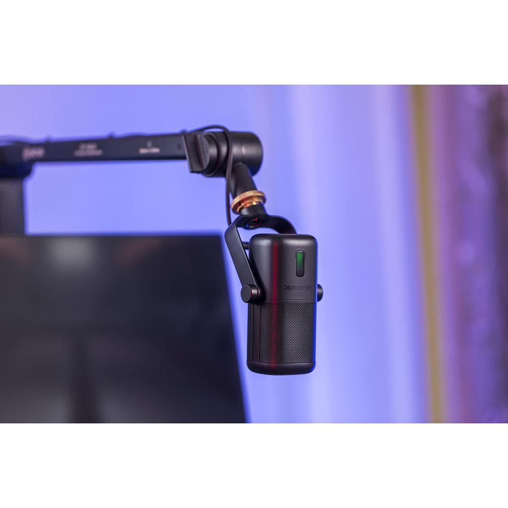 Saramonic Large Diaphragm USB Studio Microphone with Magnetic Desktop Stand, Headphone Output, Multicolor LED, for Computers and Mobile Devices