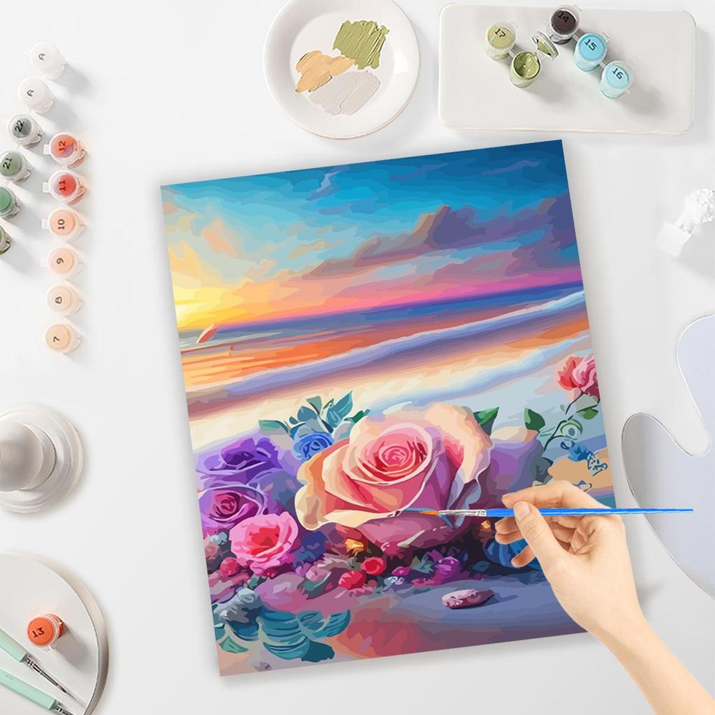 Frame Painting By Numbers For Adults Handiwork Rose Beach Landscape Markers By Numbers Decorative Painting For Home Decors 40x50