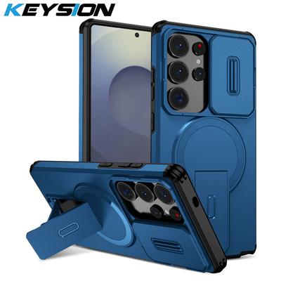 KEYSION Ütésálló Mágneses Tok Samsung Galaxy S24 S25 Ultra S25+ S24 FE-hez Csúsztatható Kameravédő Állvány Vezeték nélküli Töltés Telefonfedél