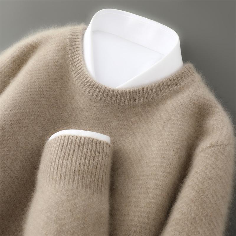

Men s 100% Pure Wool Round Neck Jacquard Sweater - Thickened, Business Casual, Loose Fit Base Layer L
