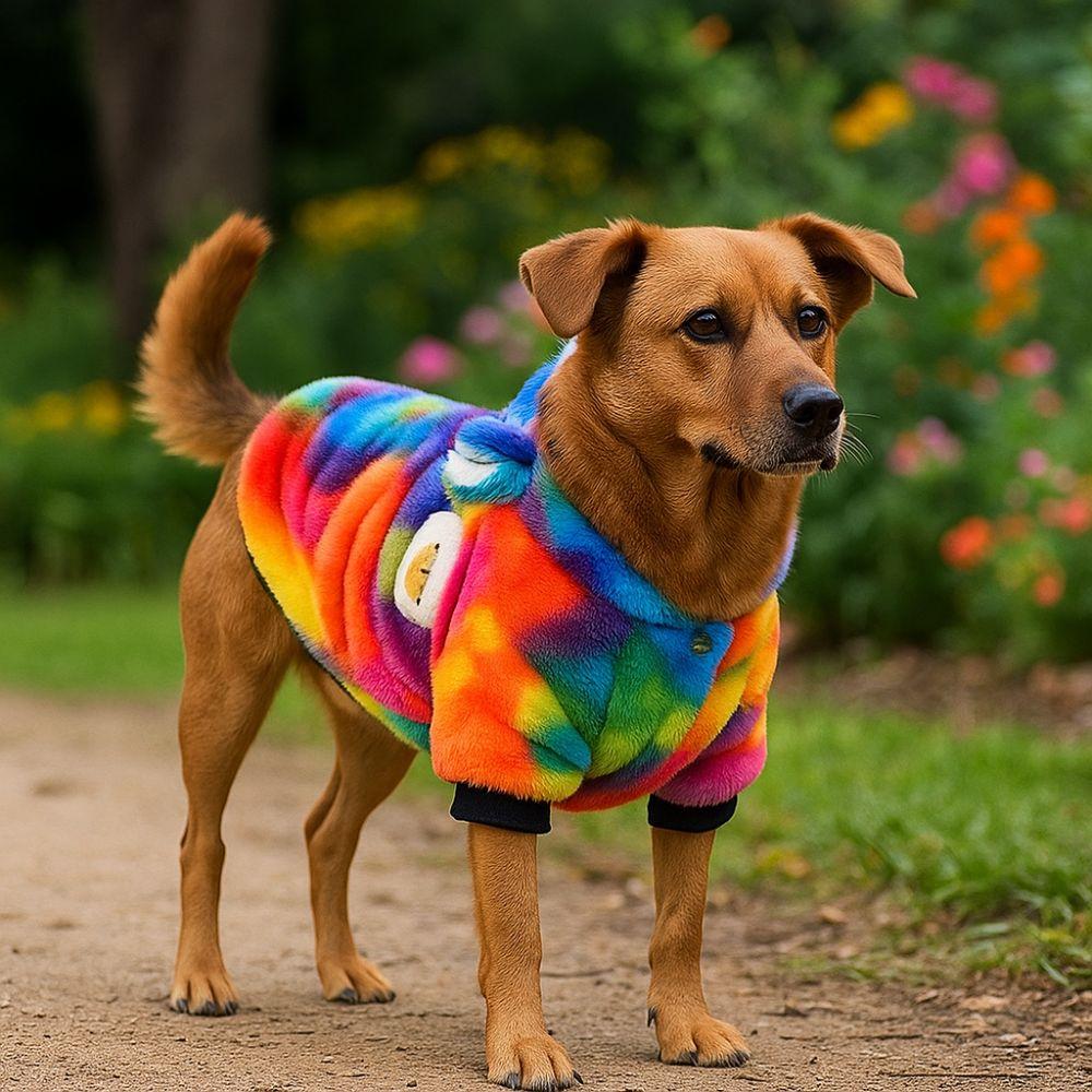 Pet Costume Thick Pet Dog Hoodie Fleece Rainbow Dog Sweatshirt Soft Warm Pet Coat Jacket for Dogs Puppy