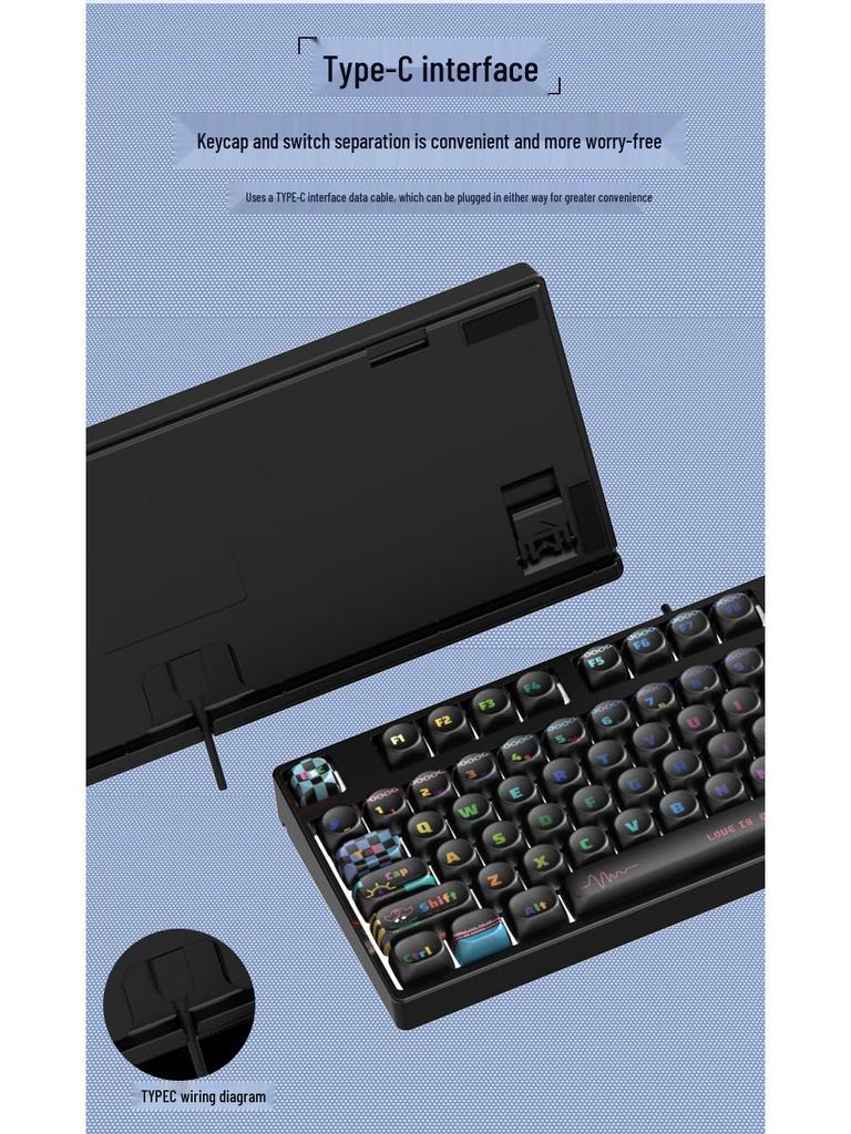Moa Theme 87-Key Wired Mechanical Gaming Keyboard – Cute PBT Design for Office or E-sports